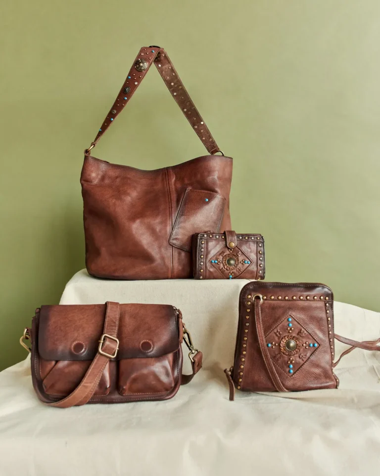 Brown leather handbags and wallet